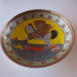 Bronze Bowl Plate Trinket Dish Decor Painted‎ Rocking Horse Teddy Bear Vintage